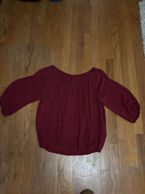 Elastic-Neck Burgundy Off-Shoulder Blouse
